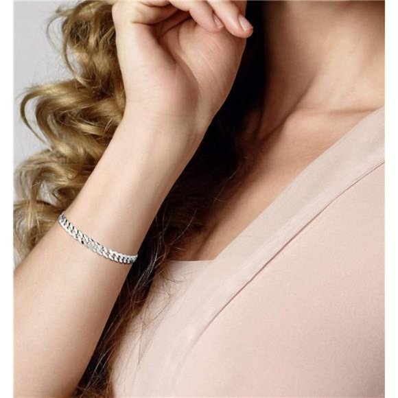 925 Sterling Silver Italian 7mm Solid Diamond-Cut Cuban Link Curb Chain Bracelet - Picture 6 of 6